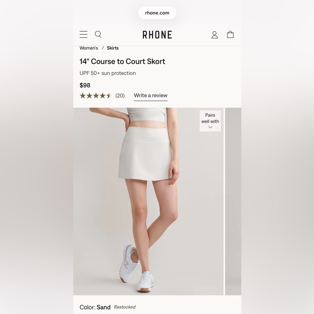 Rhone Course to Court Sport Skort color Bone